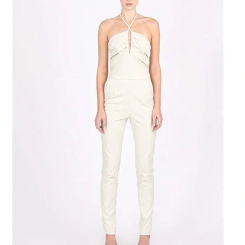 NWT NONCHALANT Label Juno Vegan Leather Jumpsuit Boutique in Off White XS
